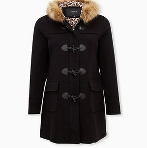 Torrid Black Brushed Ponte Hooded Toggle Coat sz 2 / 2x